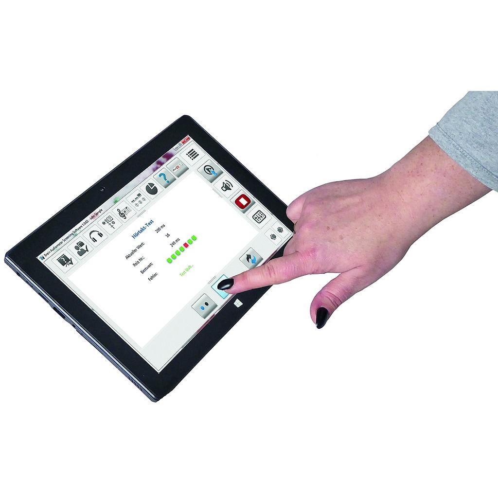 Tablet 10" mit installierter BASS-1.0 - Screening-Software und Kopfhörer