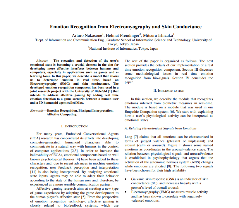 Emotion Recognition from Electromyography and Skin Conductance