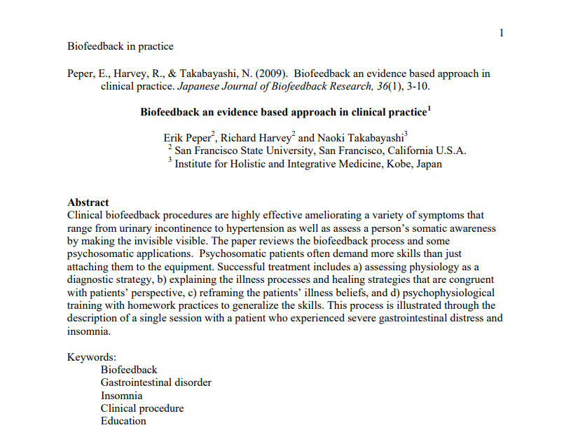 Biofeedback an evidence based approach in clinical practice